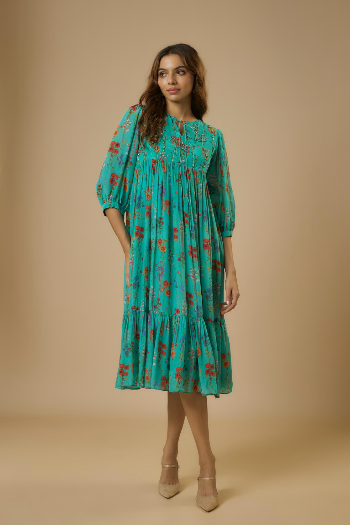 Blue Floral Midi Dress – Ewoke Studio