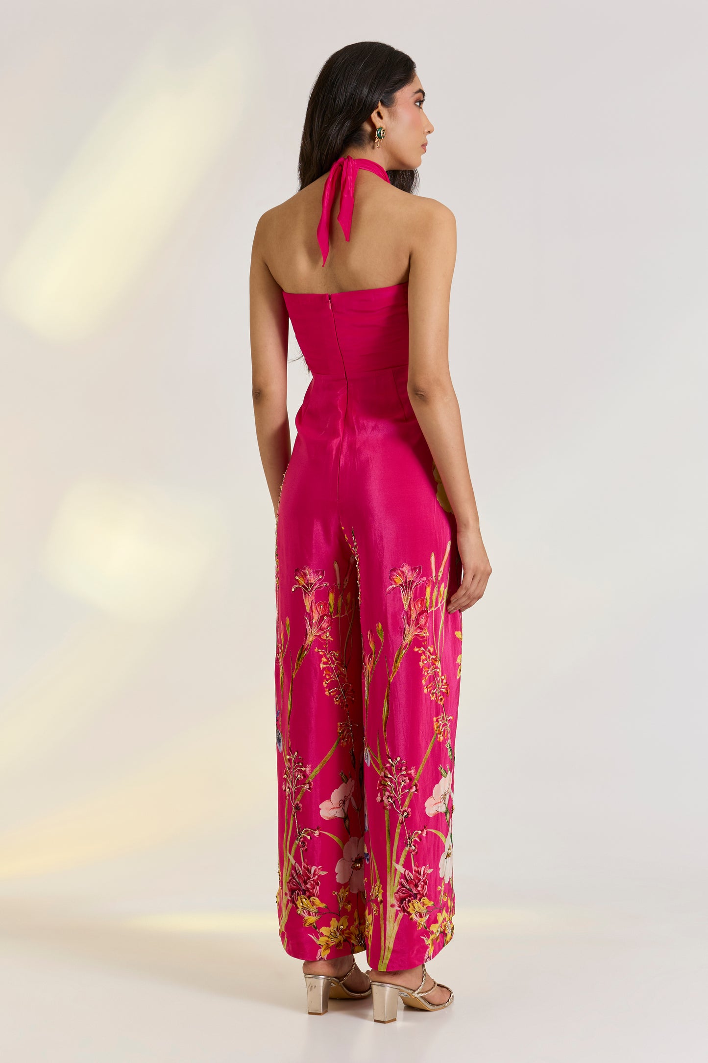Pink Floral Draped Jumpsuit