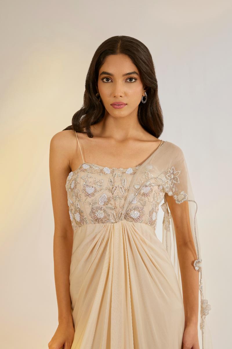 Nude Pink Corset Saree Gown