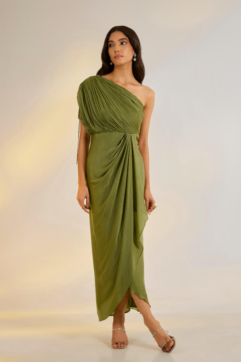 Olive Green Cowl Drape Dress  Ewoke Studio