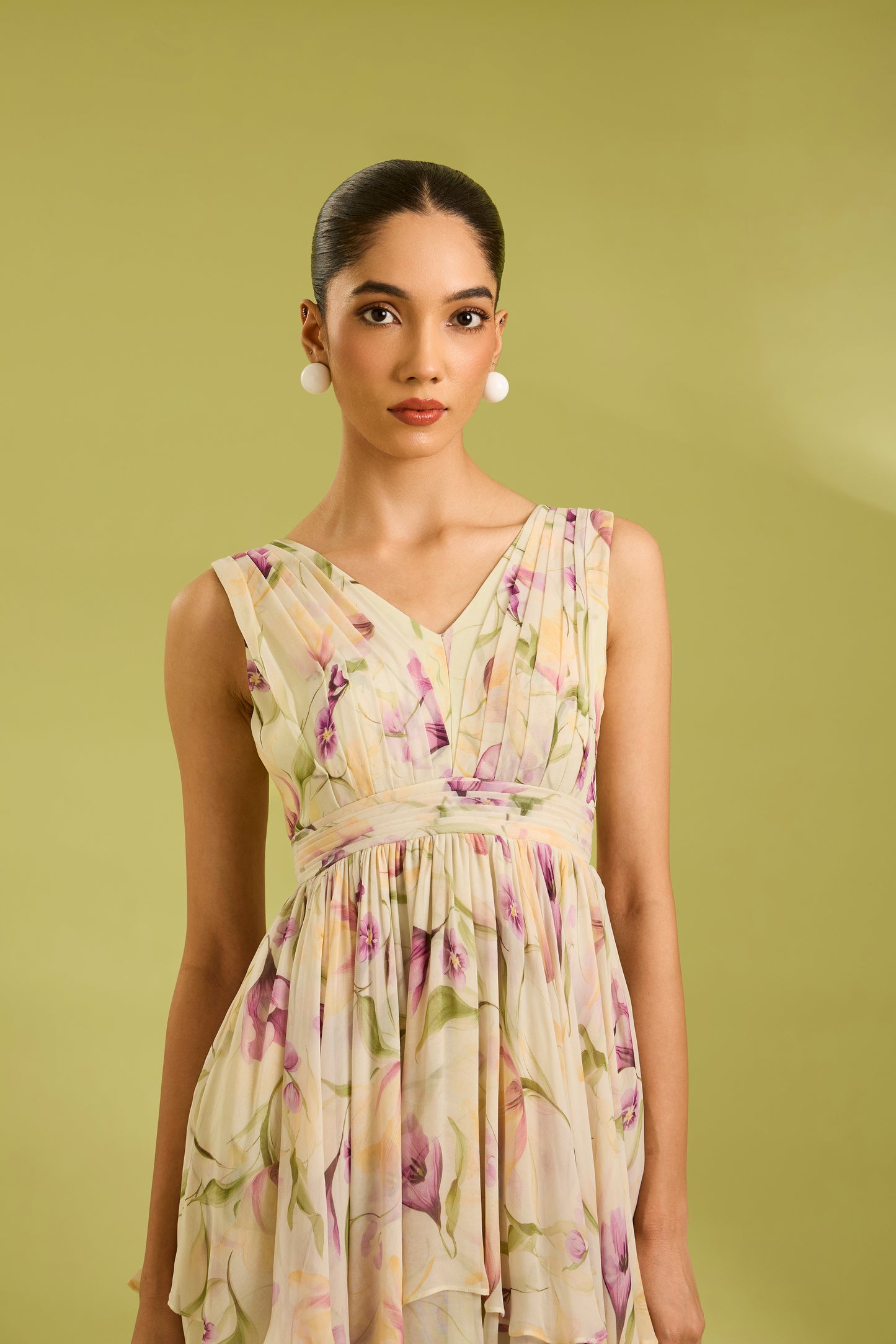 Ecru Floral Assymetric Mini Dress