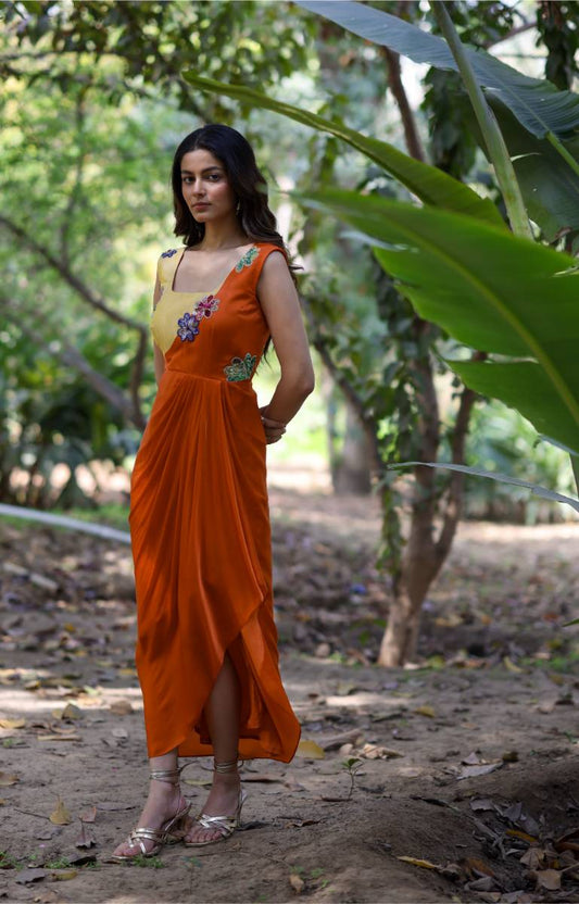 Orange & Yellow Draped Dress