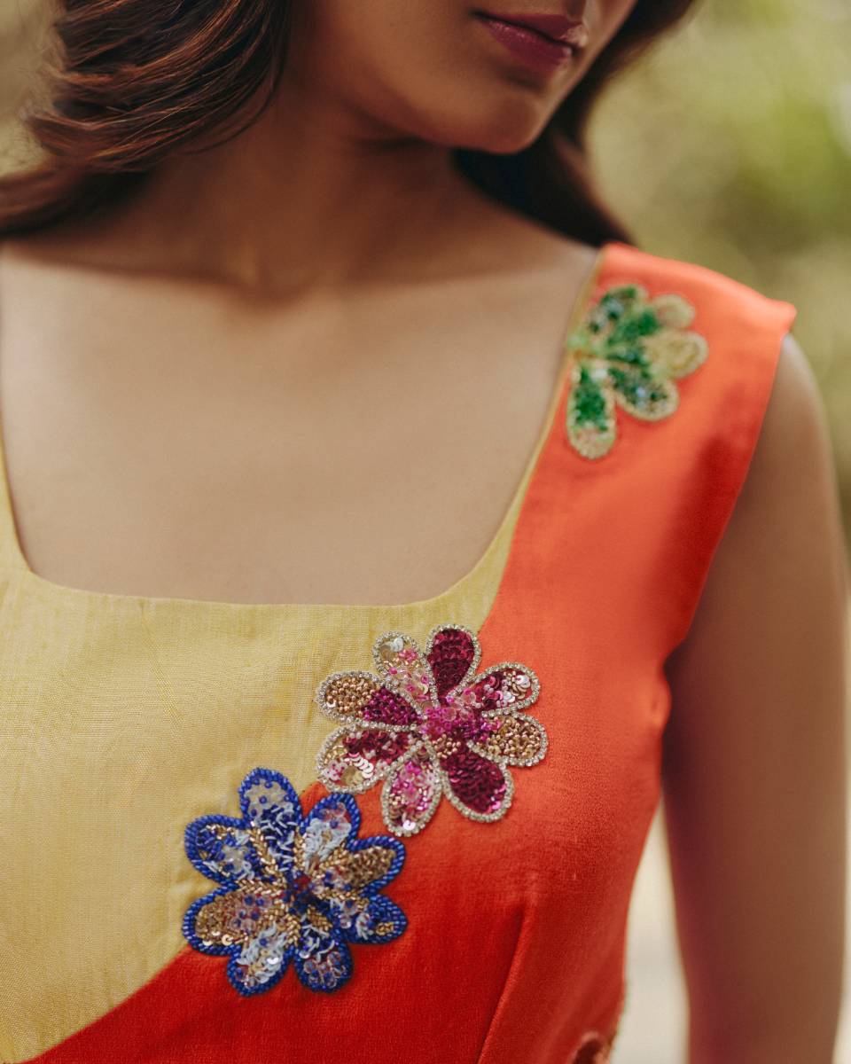 Orange & Yellow Draped Dress