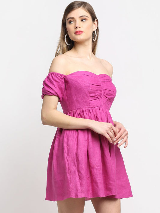 Plum Off-Shoulder Hemp Dress