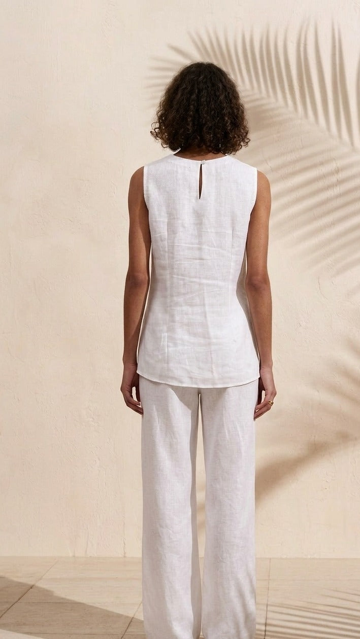 White Hemp Ruffle Top