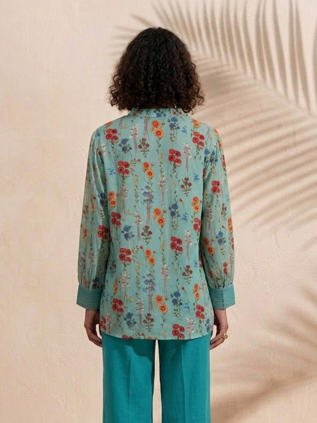 Aqua Bloom Printed Top