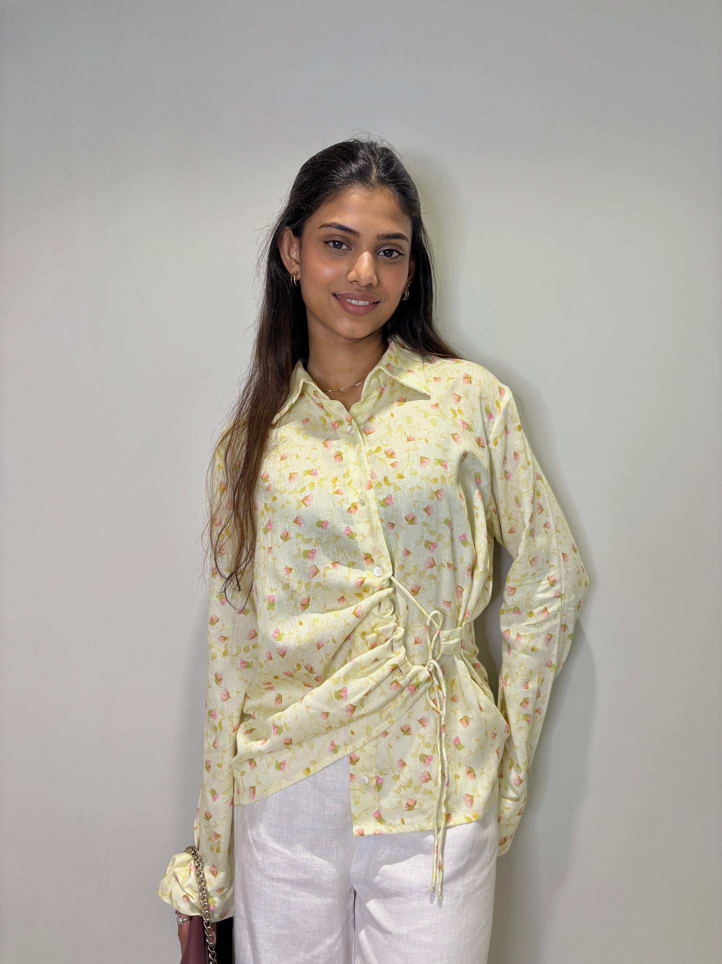 Lemon Bloom Ruched Shirt