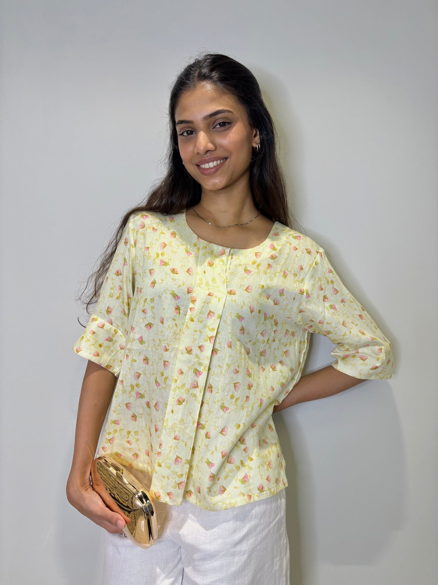 Lemon Bloom Pleated Top