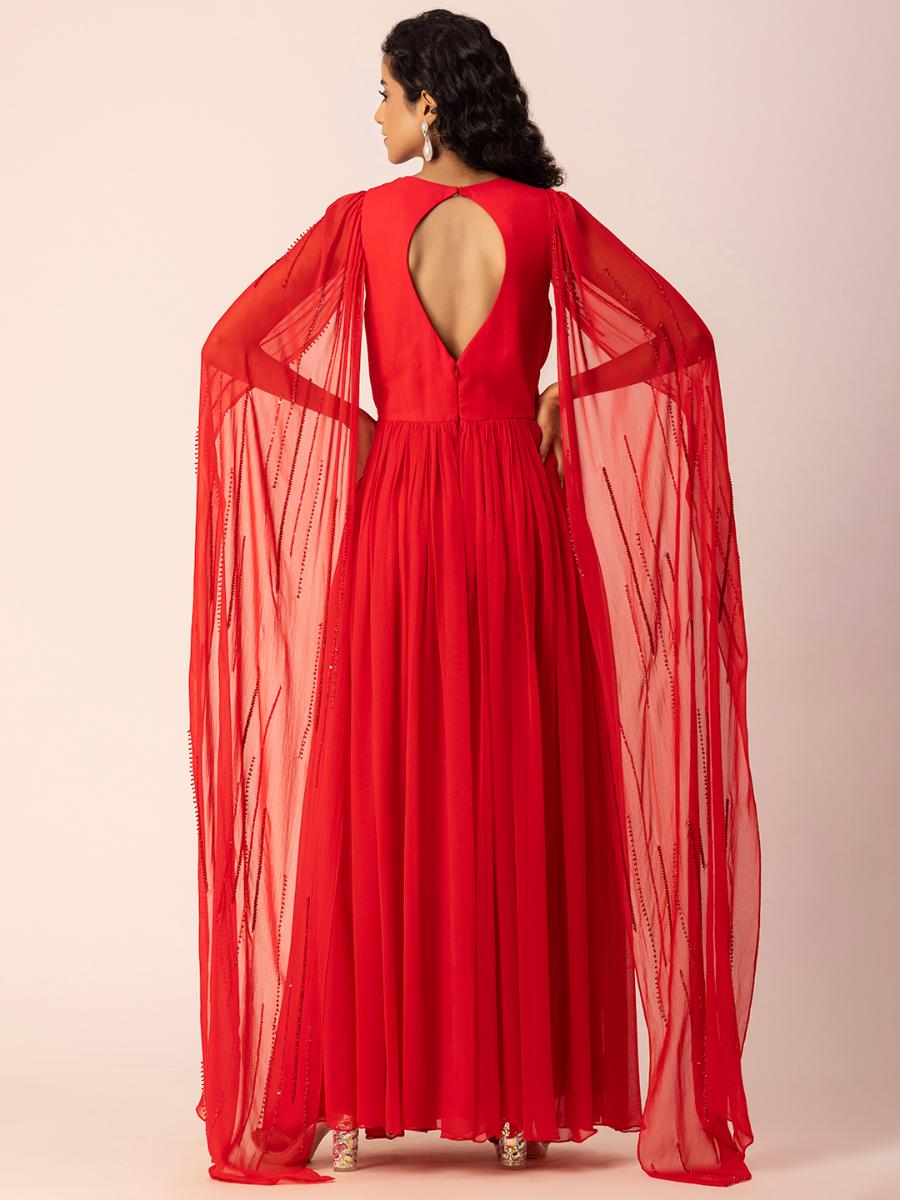 Red Pleated Gown