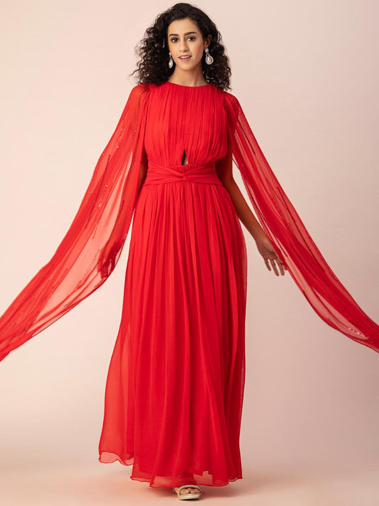 Red Pleated Gown