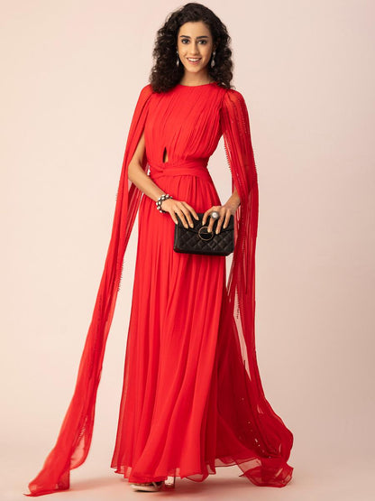 Red Pleated Gown