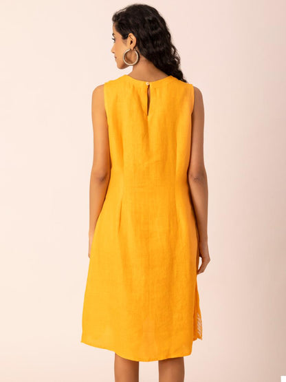 Yellow Embroidered Sheath Dress