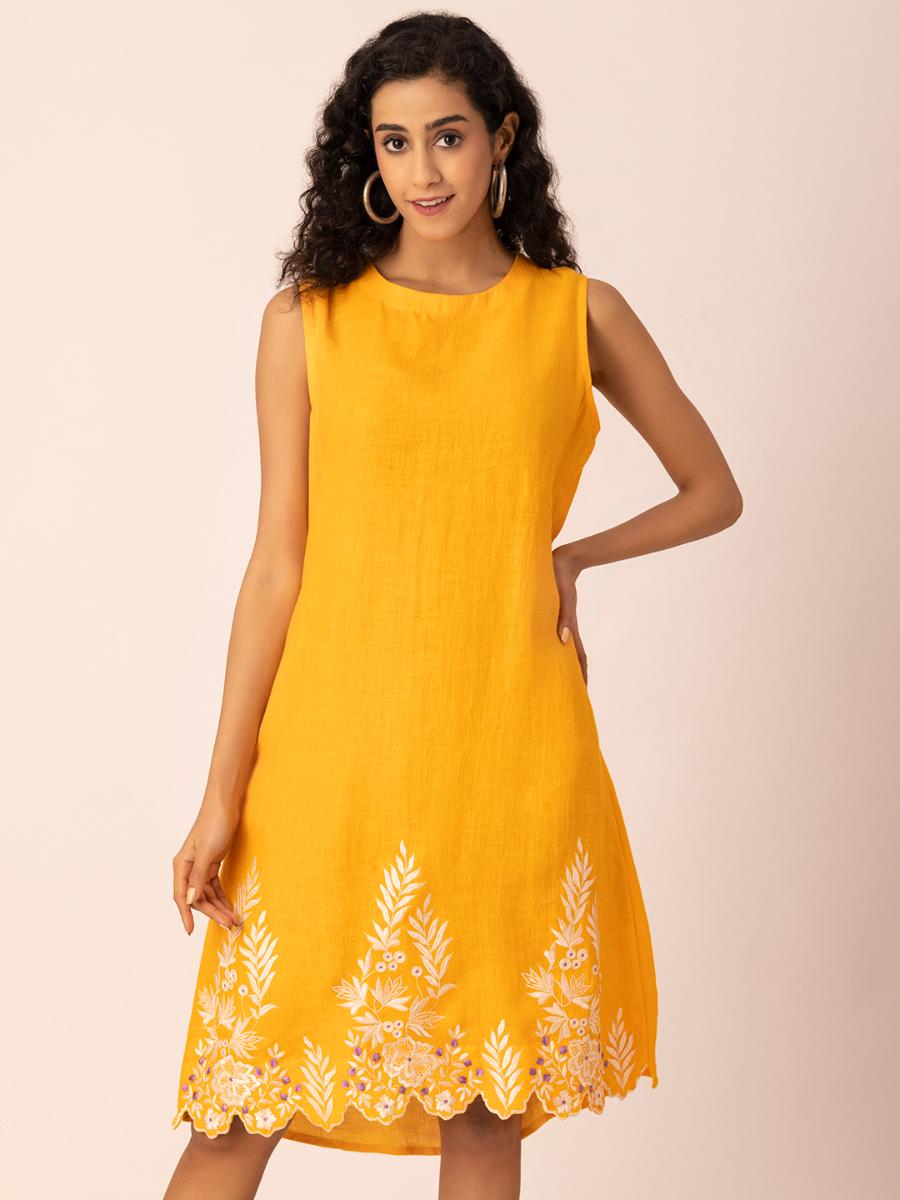 Yellow Embroidered Sheath Dress