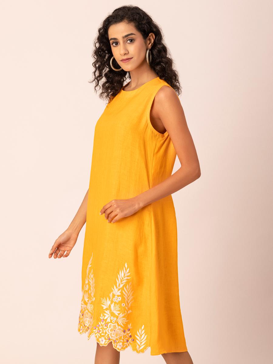 Yellow Embroidered Sheath Dress