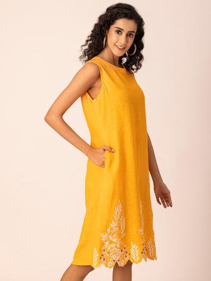 Yellow Embroidered Sheath Dress