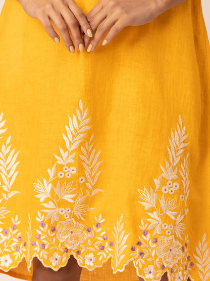 Yellow Embroidered Sheath Dress