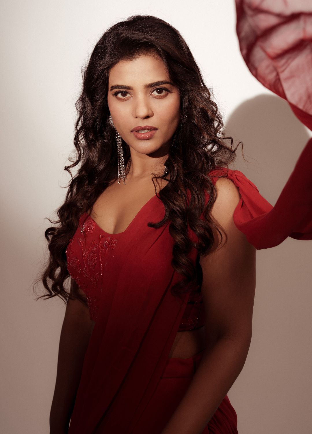 Red Embroidered Pre-Drape Saree