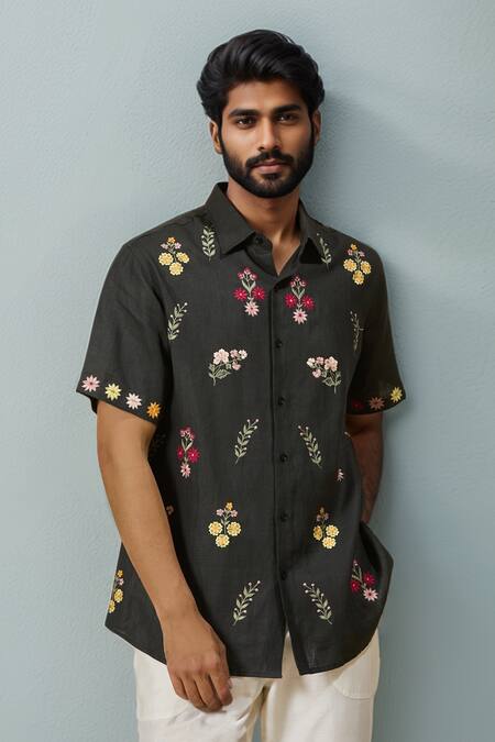 Black Embroidered Bloom Shirt