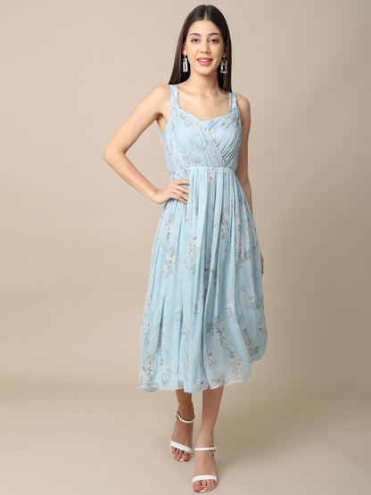 Blue Chiffon Drape Dress