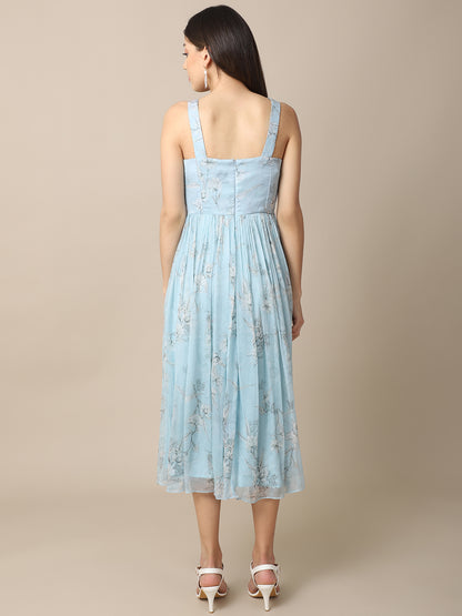 Blue Chiffon Drape Dress