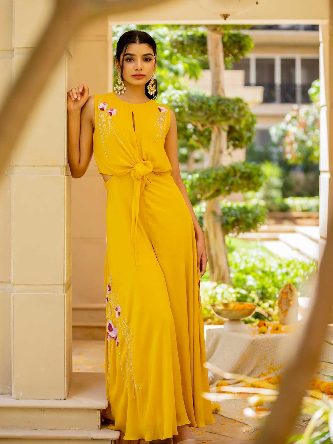 Yellow Embroidered Jumpsuit