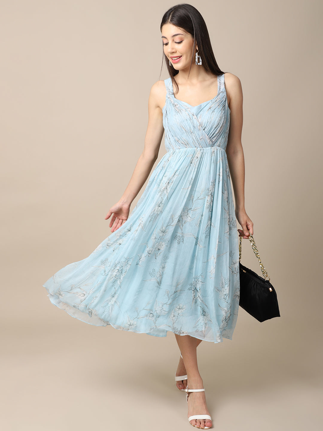 Blue Chiffon Drape Dress