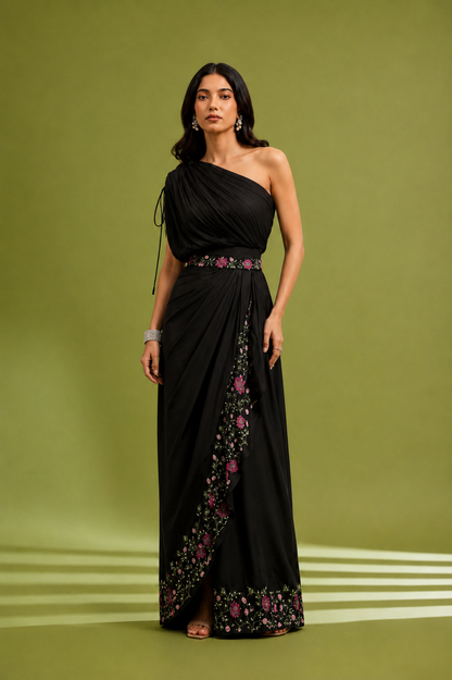 Black Cowl Drape Dress