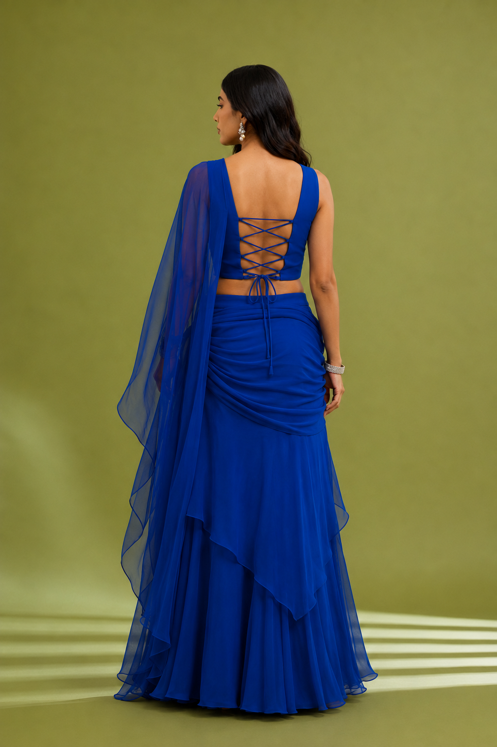 Blue Embroidered Saree Gown