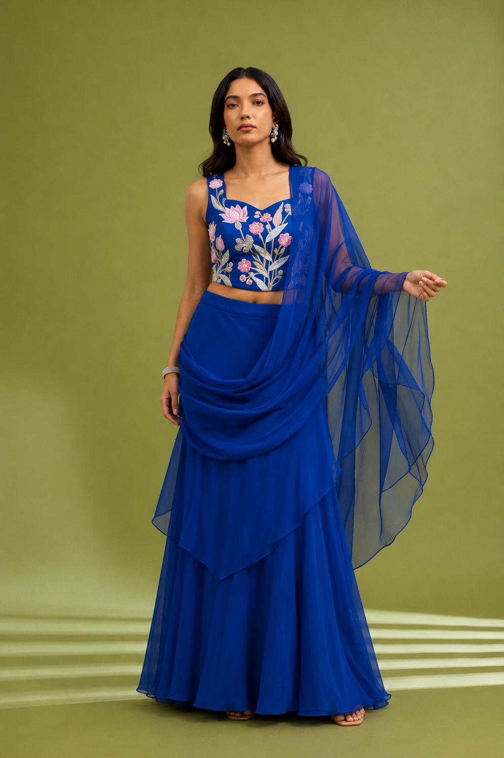 Blue Embroidered Saree Gown