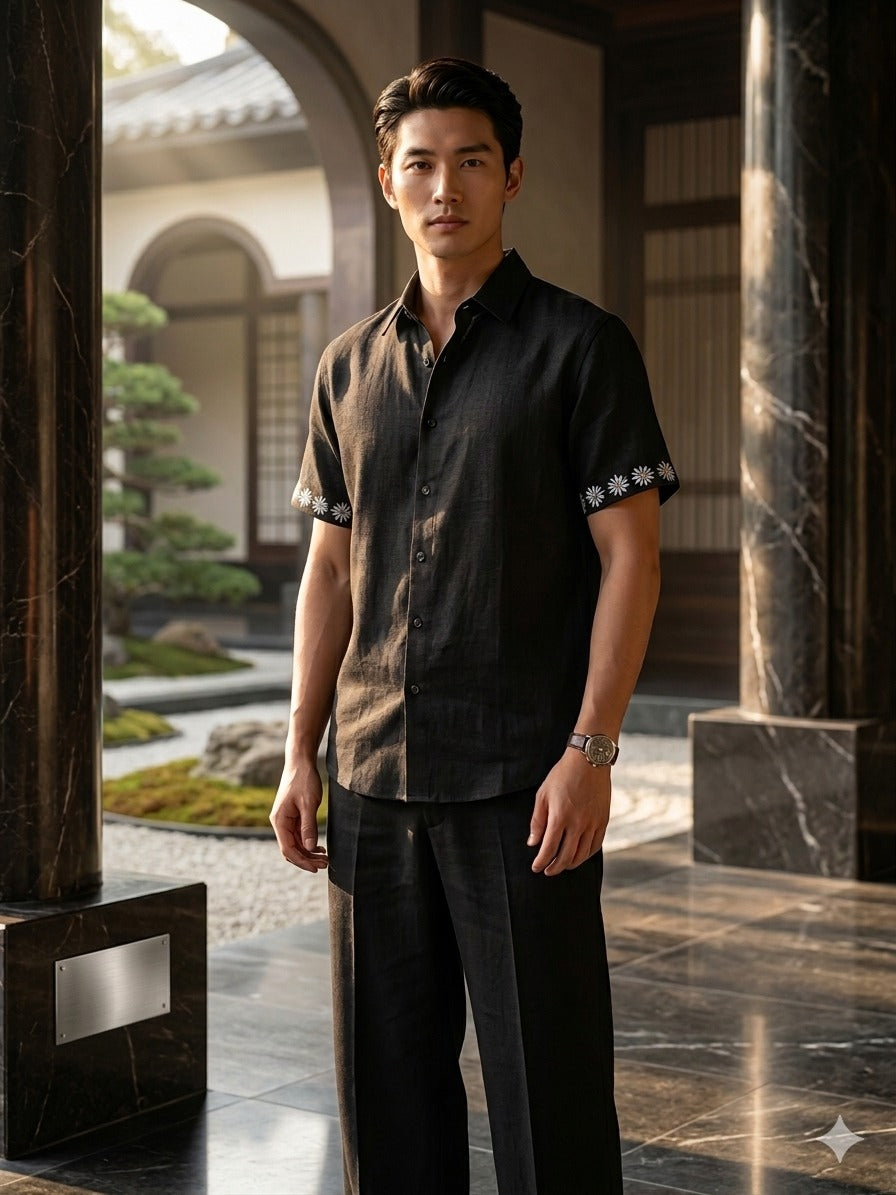 Black Short Sleeve Hemp Shirt