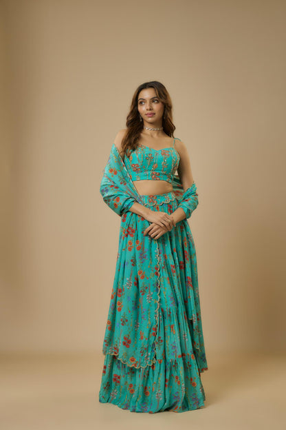 Blue Floral Lehenga