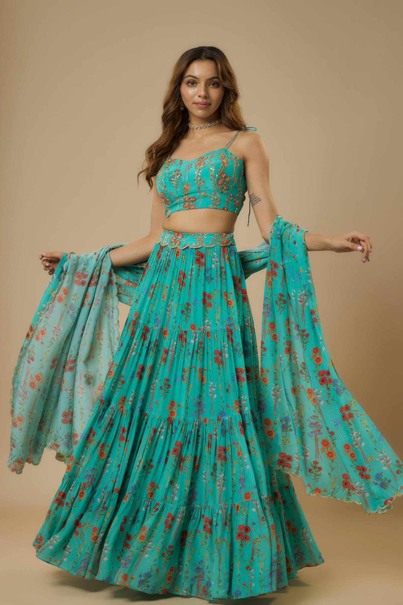 Blue Floral Lehenga