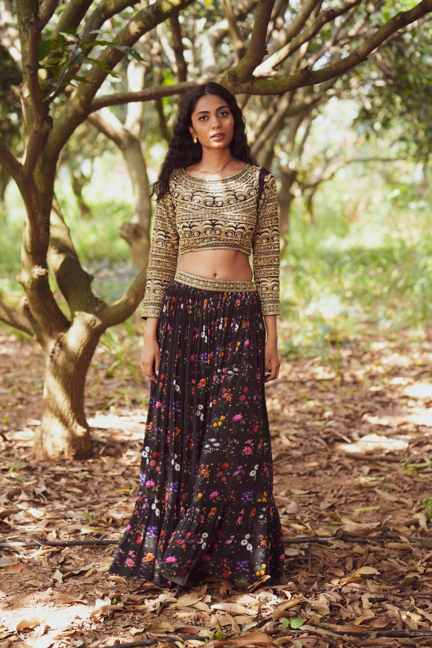 Midnight Bloom Embroidered Lehenga Set