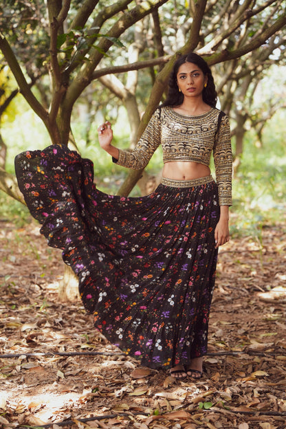 Midnight Bloom Embroidered Lehenga Set