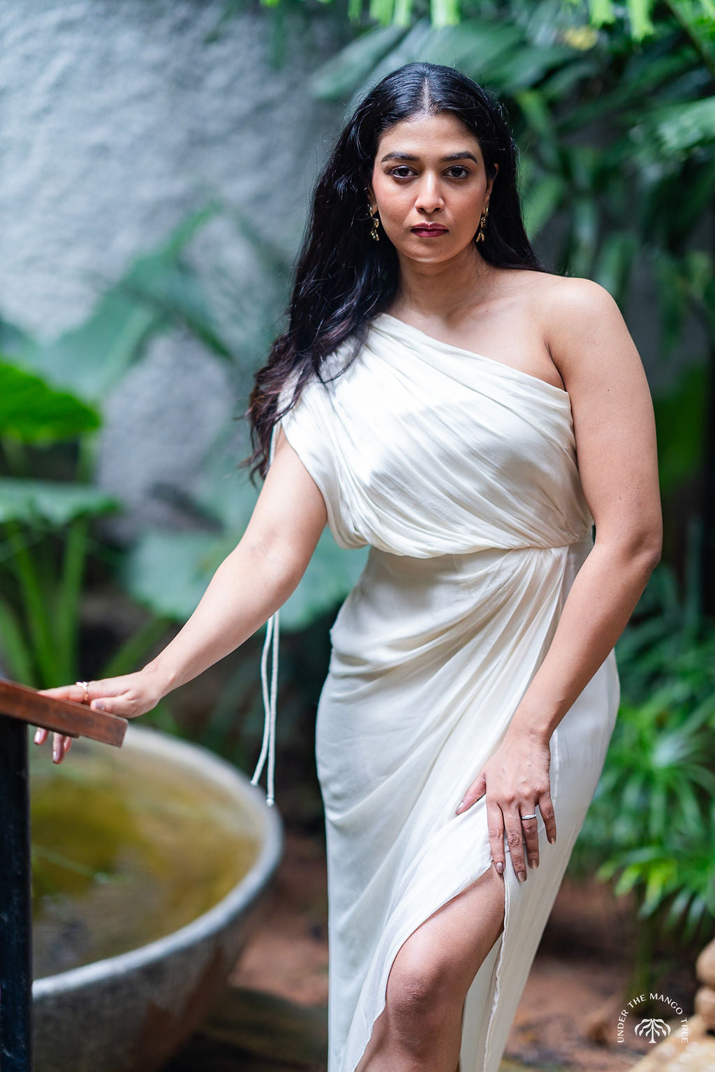 Ivory Cowl Drape Dress