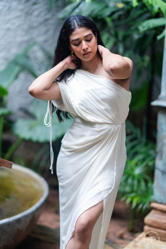 Ivory Cowl Drape Dress
