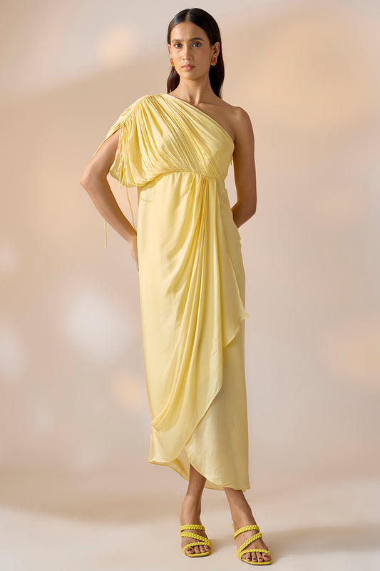 Butter Yellow Drape Dress