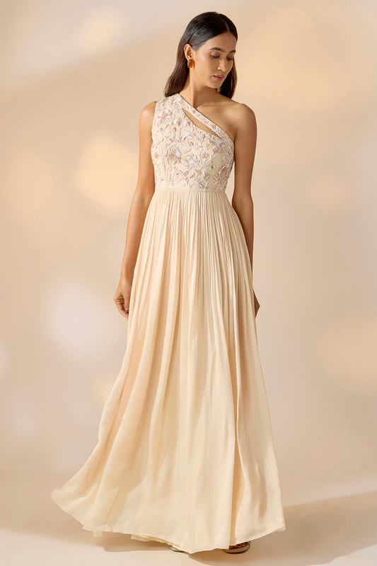 Nude Pink One Shoulder Gown