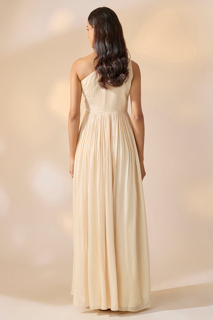 Nude Pink One Shoulder Gown