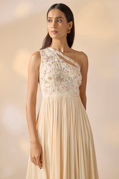 Nude Pink One Shoulder Gown