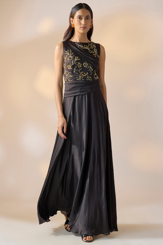 Black Embroidered Gown