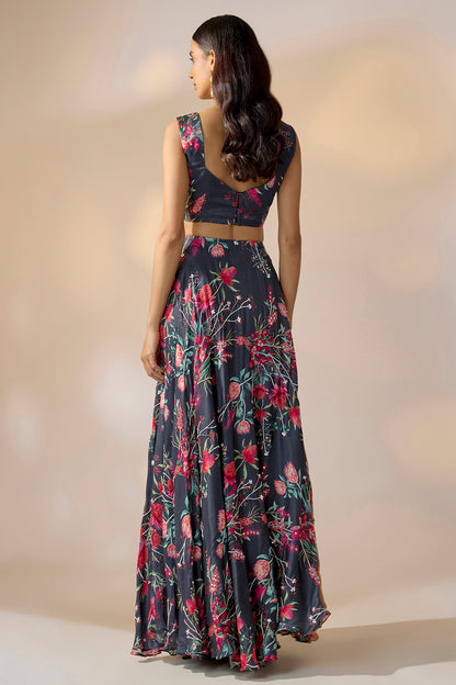 Midnight Blue Floral Embroidered Lehenga