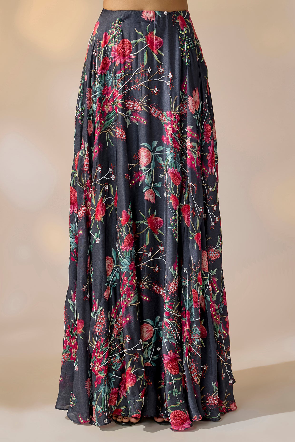 Midnight Blue Floral Embroidered Lehenga