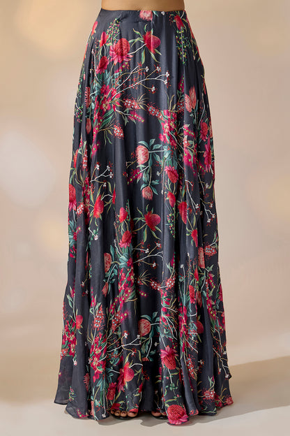 Midnight Blue Floral Embroidered Lehenga
