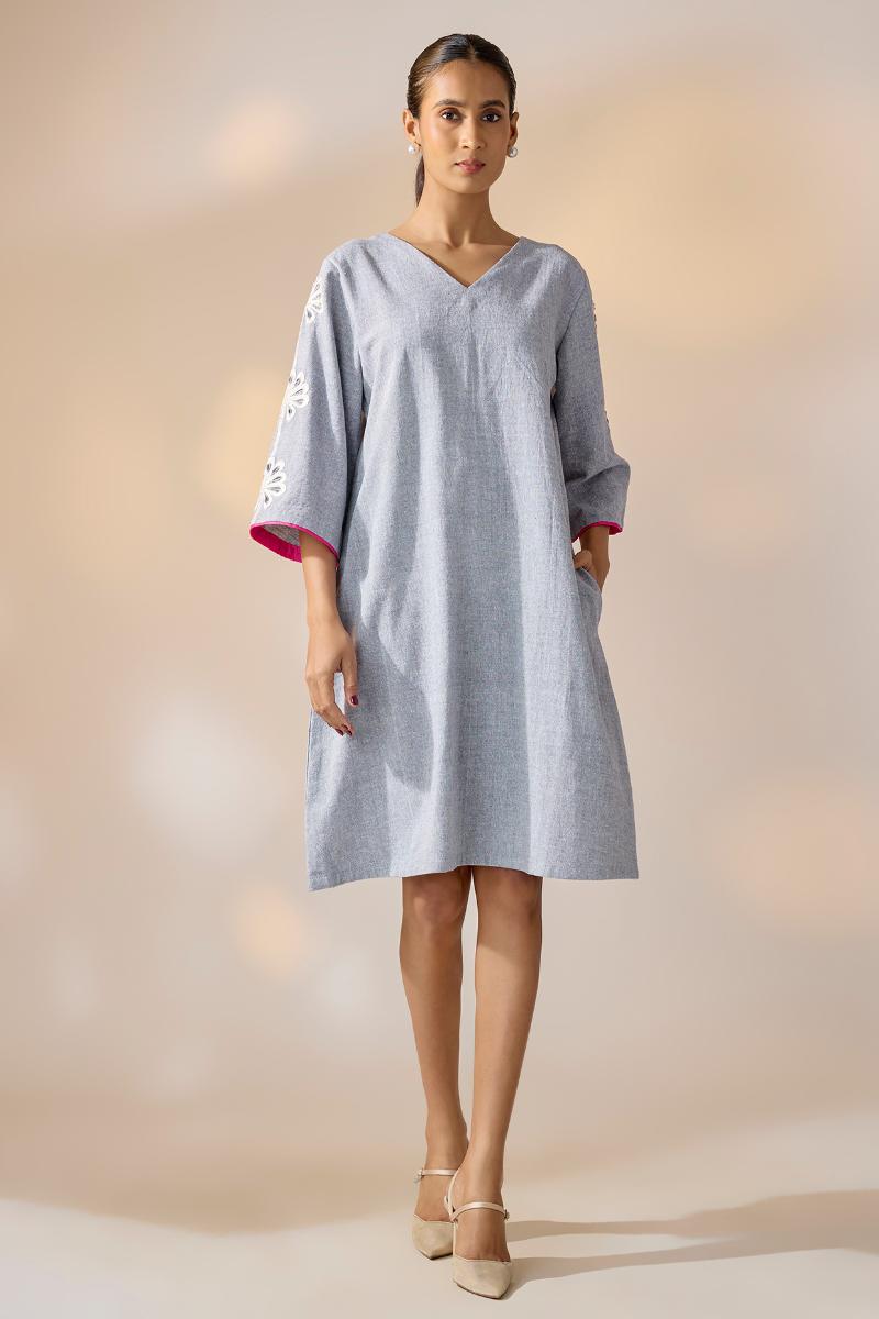 Blue Embroidered Shift Dress