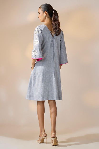 Blue Embroidered Shift Dress