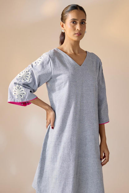 Blue Embroidered Shift Dress