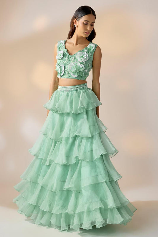 Pastel Green Ruffle Lehenga
