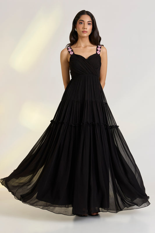 Nyra Black Drape Gown