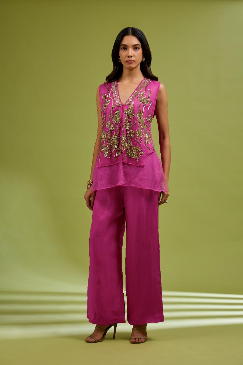 Fuchsia embroidered Coord Set